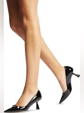 Jimmy Choo Rosalia 65 Glossy Black Heels with Pearl Accent 37